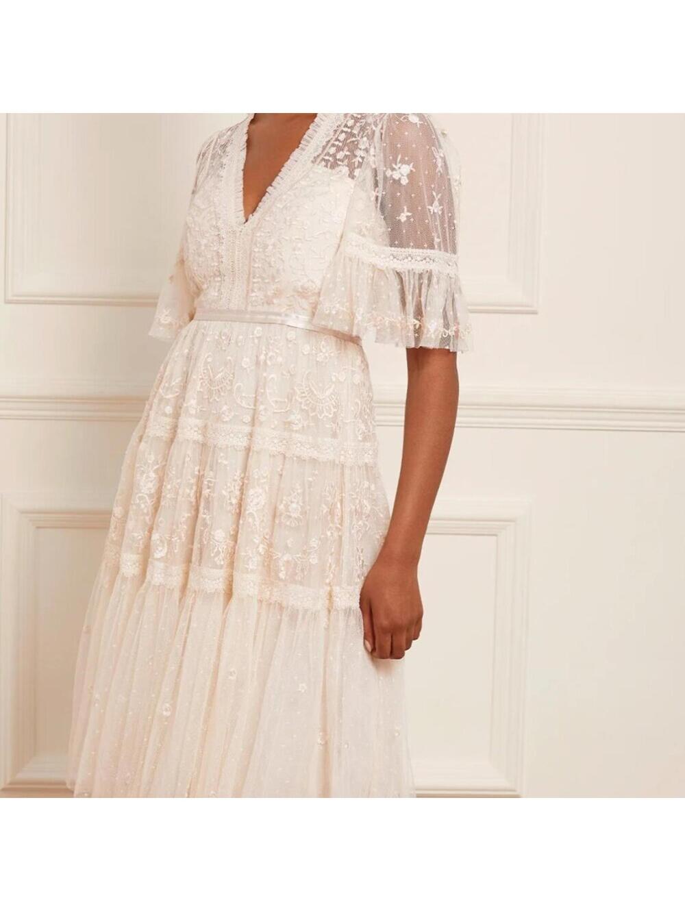 Needle & Thread Ivory Champagne Lottie Lace Midi Dress Size 4